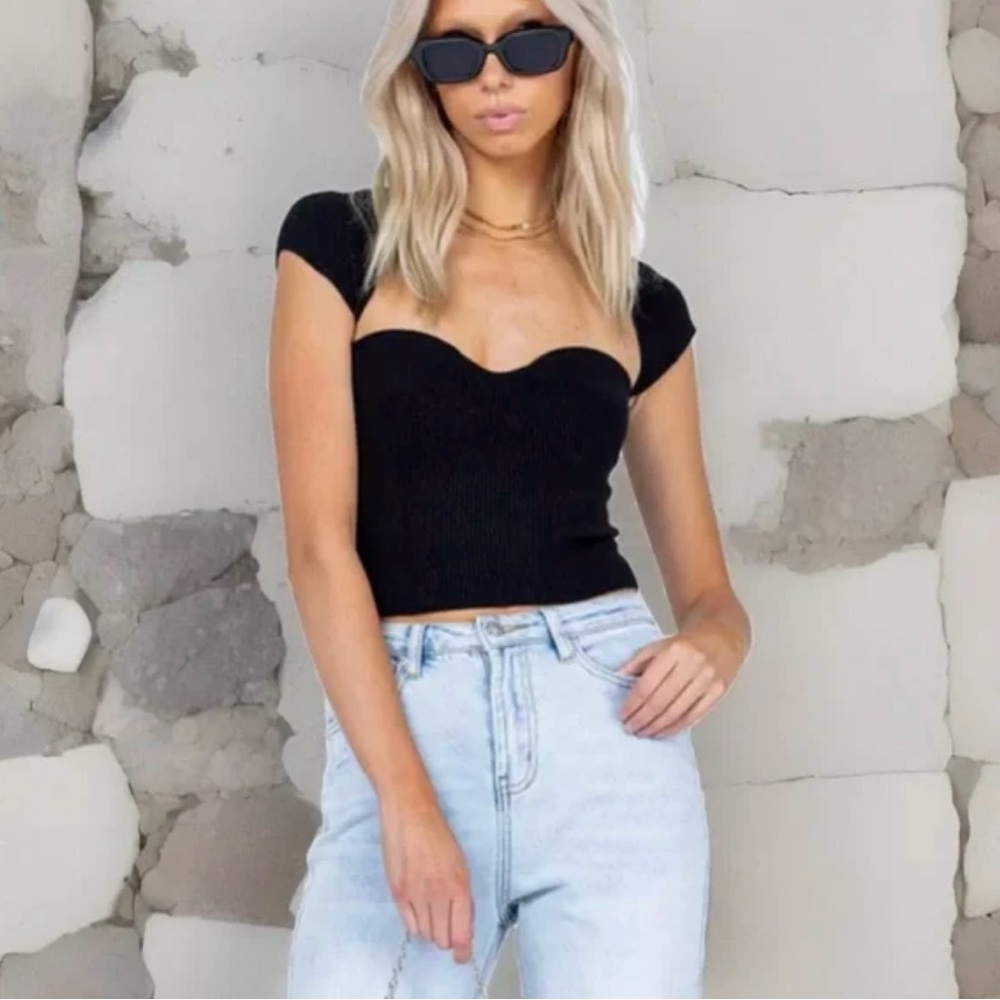 Princess Polly Black Knit Sweetheart crop top size S